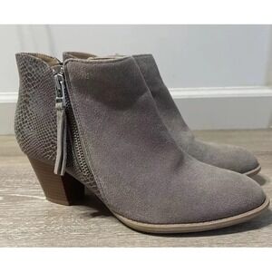 VIONIC Anne Gray Snakeskin Suede Zip Ankle Booties Size 7.5 Fall Boots